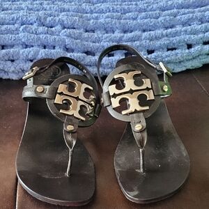 Tory Burch Black Sandals with Silver Logo